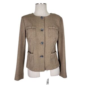 CAbi Herringbone Blazer Size M Brown Speckle Fleck Penny 2 Chest 2 Patch Pockets